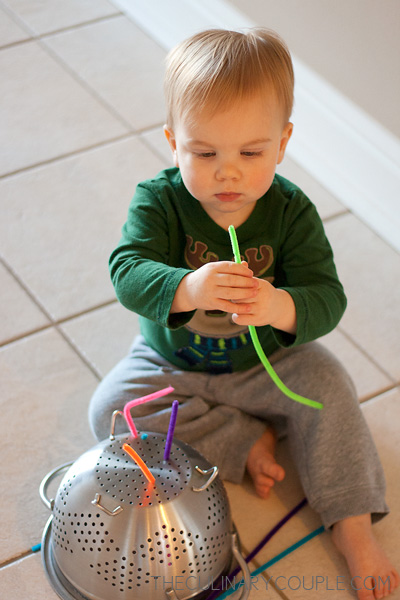 Busy Toddlers: Pipe Cleaners + Colander – The Culinary Couple